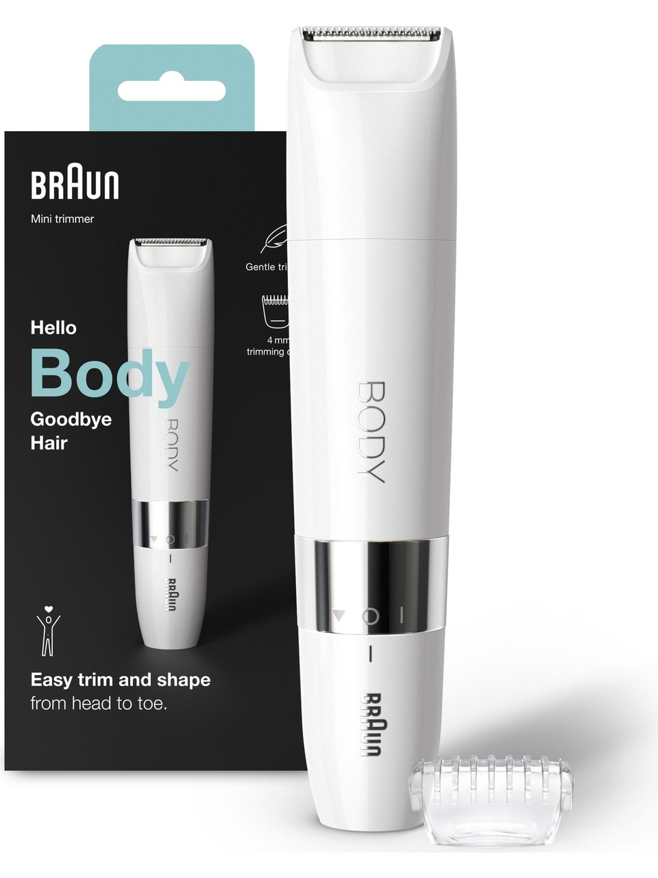 Braun Body Mini Trimmer BS1000 Vücut Tüy Kesme Makinesi + Düzeltici Tarak, Pil ve Temizleme Fırçası